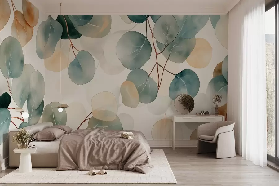 wall murals Цртеж еукалиптуса у акварелу, нежне пастелне боје, цветни w02938