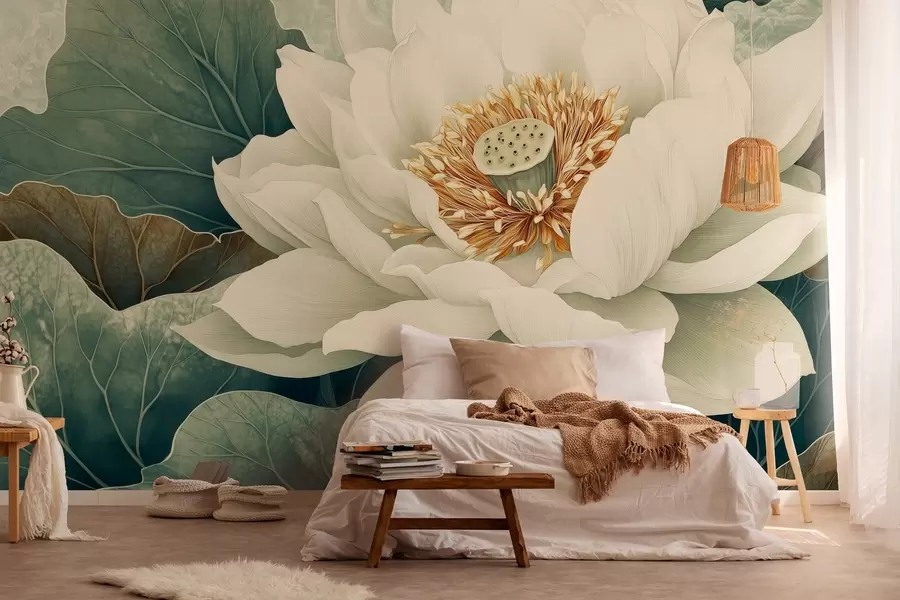 wall murals Велики локвањ на позадини лишћа w02905