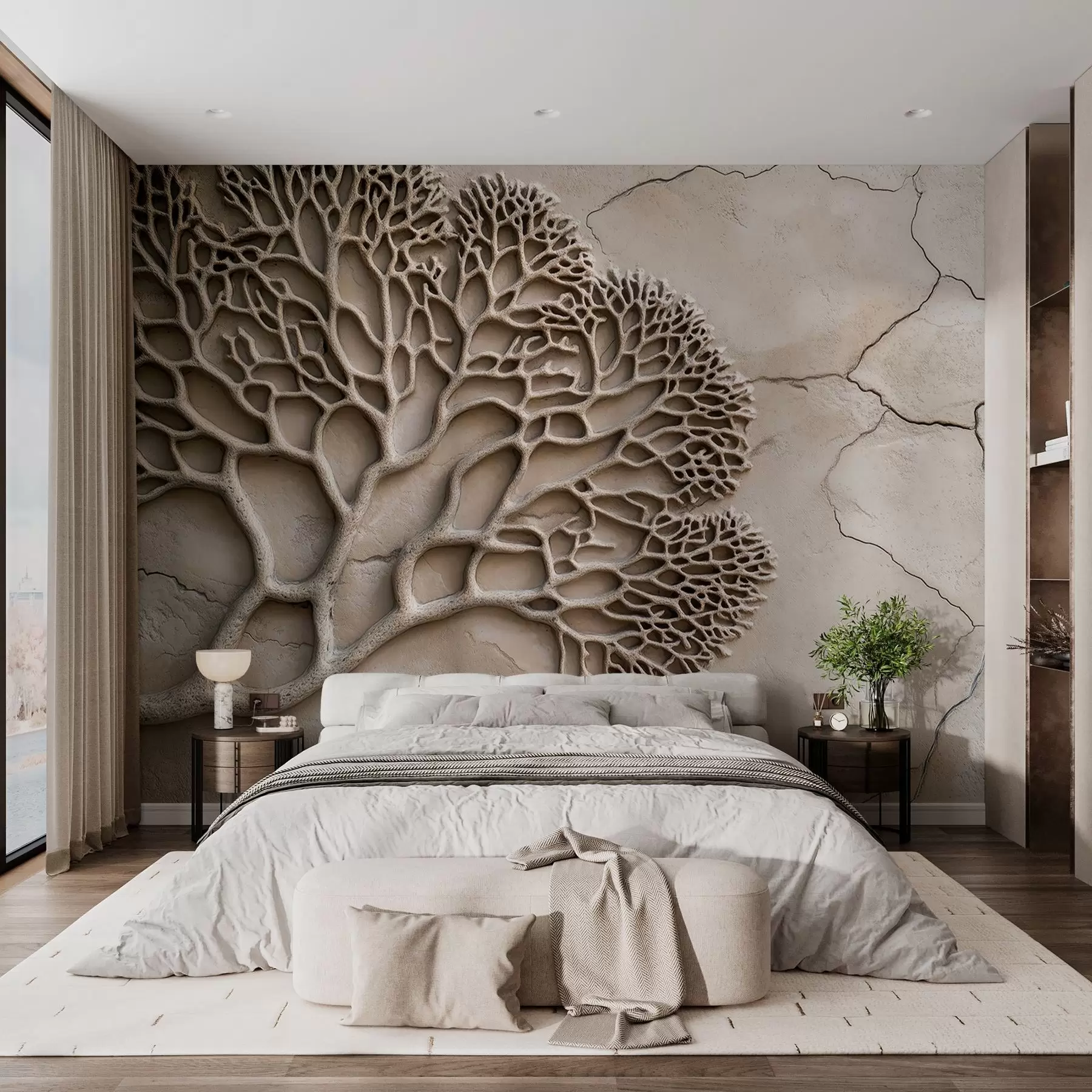 wall murals Тапете у рељефном стилу са дрветом и пукотинама w02908