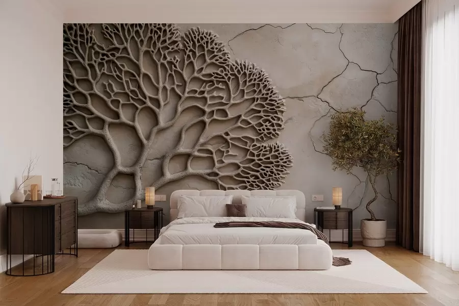 wall murals Тапете у рељефном стилу са дрветом и пукотинама w02908