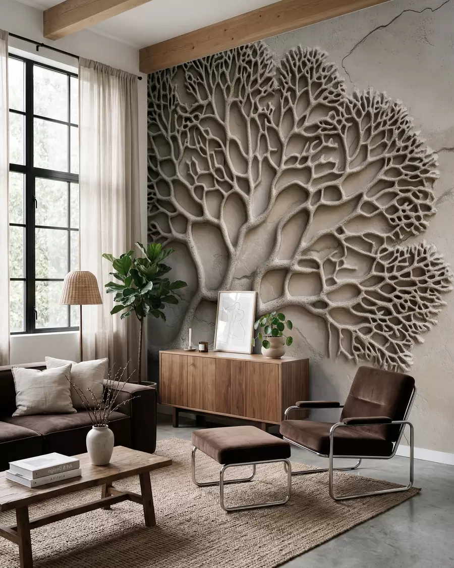 wall murals Тапете у рељефном стилу са дрветом и пукотинама w02908