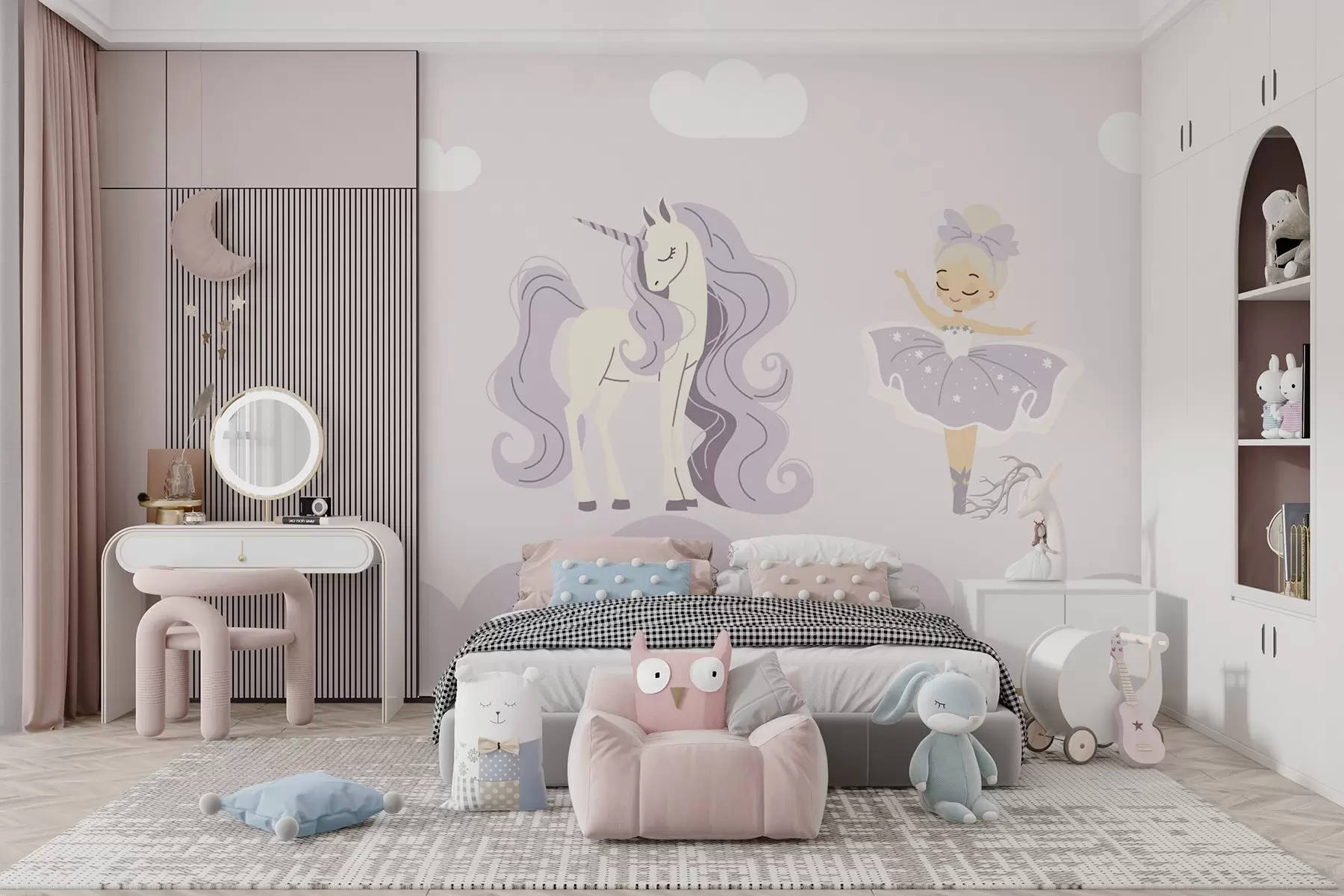 wall murals Једнорог и балерина у розе бојама w02965v1