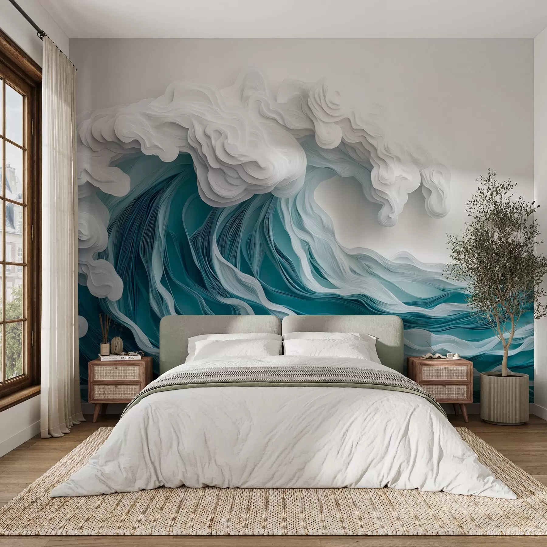 wall murals Пенушави океански талас у стилу резаног папира w08694