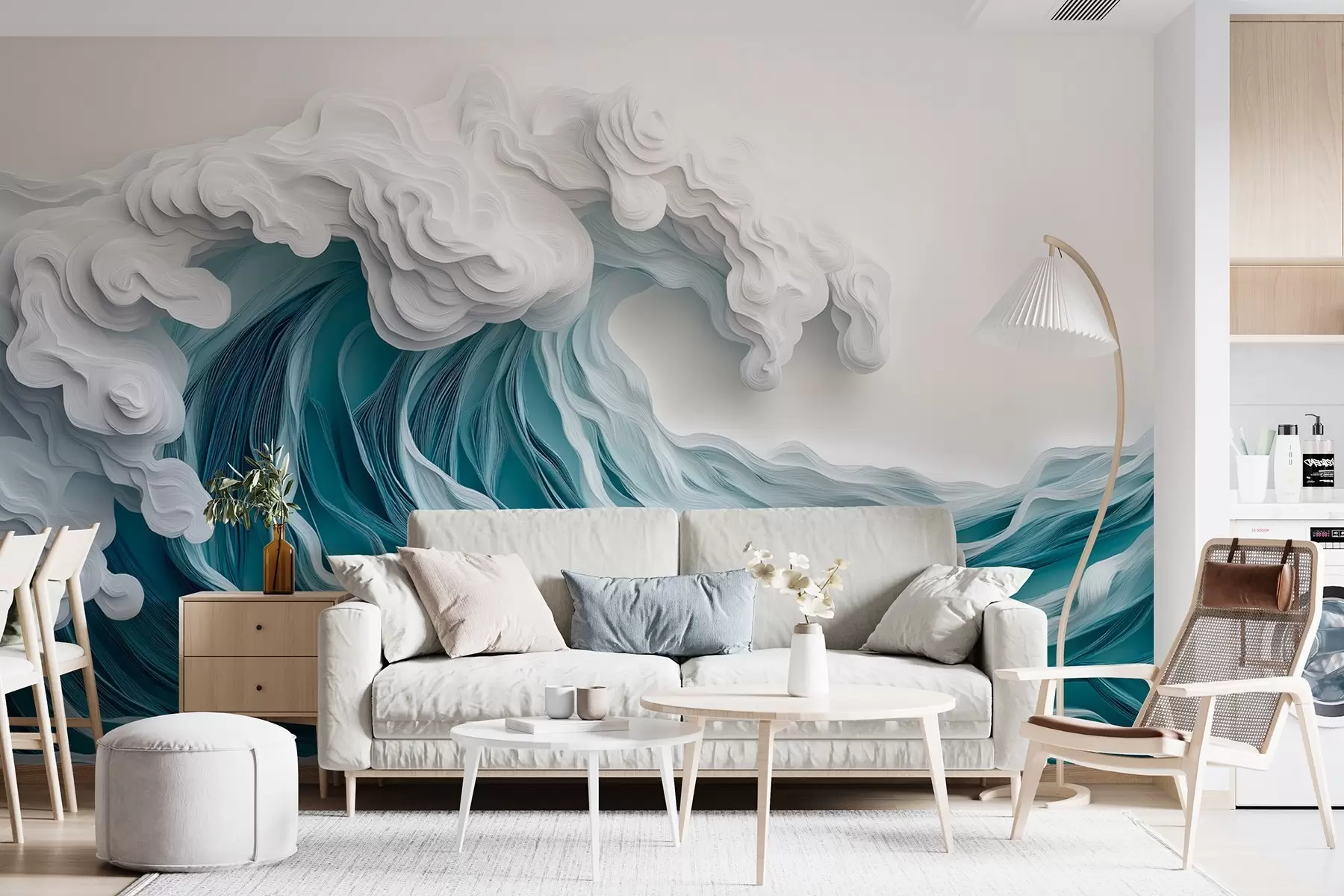 wall murals Пенушави океански талас у стилу резаног папира w08694