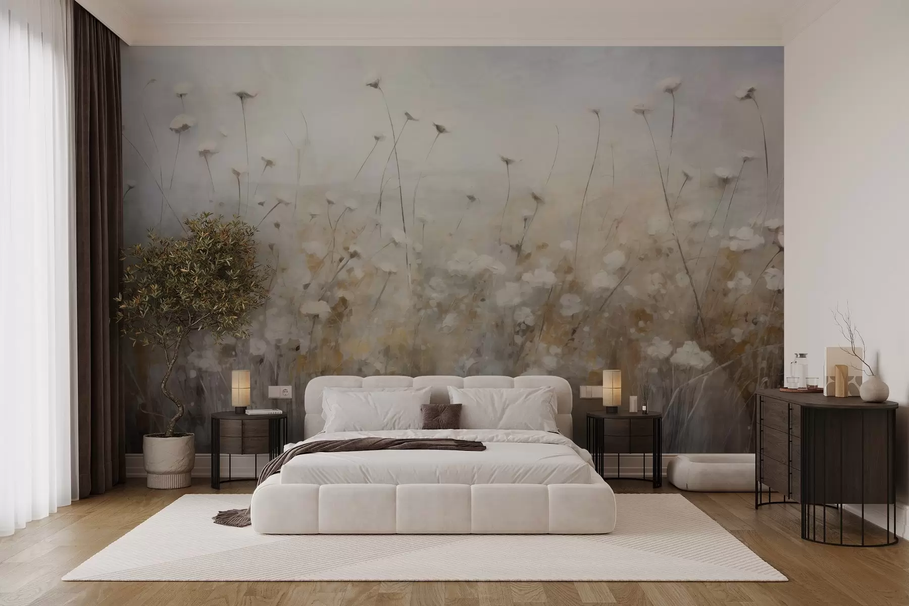 wall murals Бетонски зид у цвећу у грунге стилу w02972