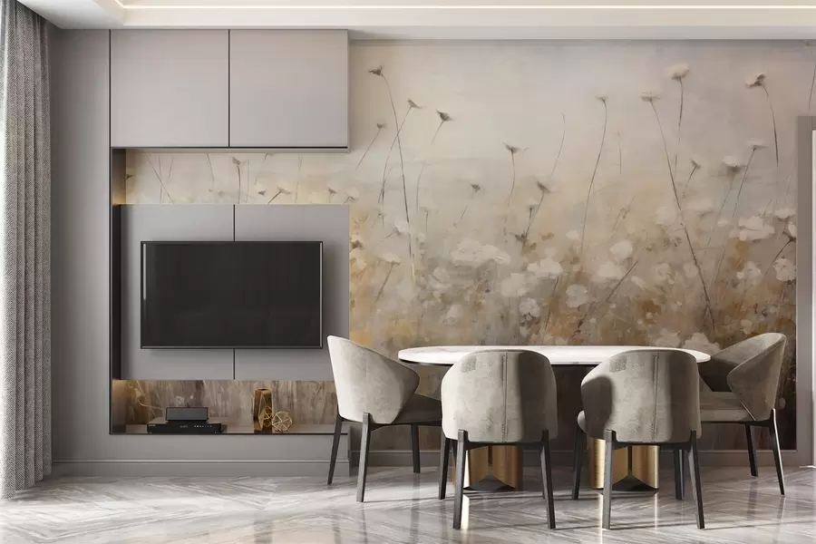 wall murals Бетонски зид у цвећу у грунге стилу w02972