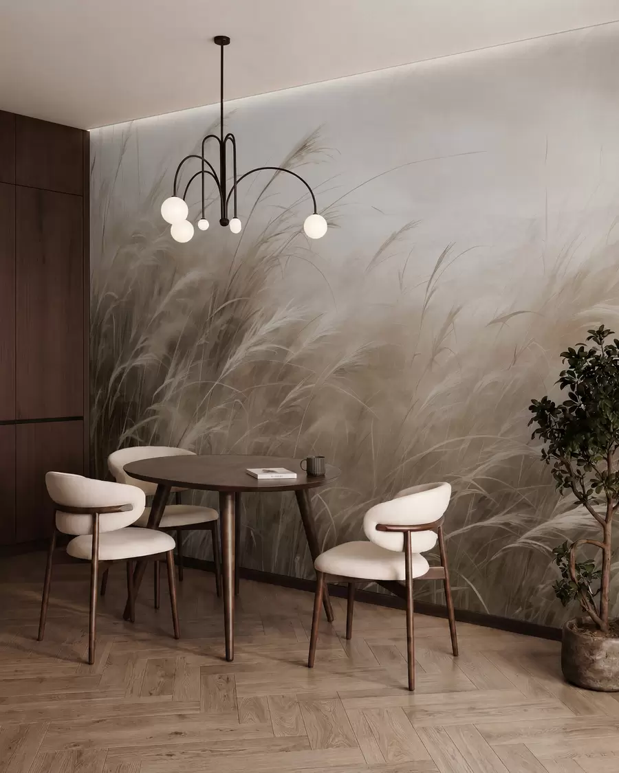 wall murals Vjetrovita livada u taupe boji w02985v2