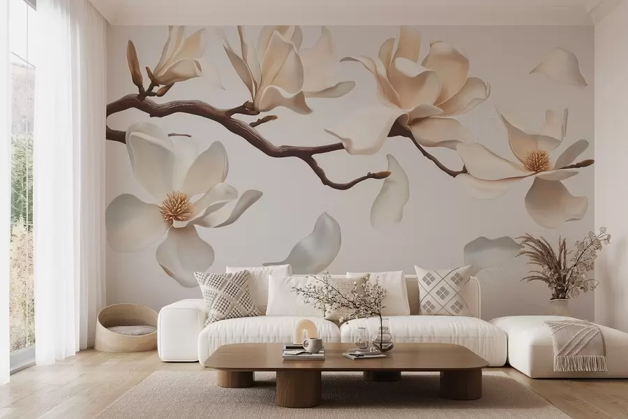 wall murals Грана дрвета са нежним цветовима магнолије и падајућим латицама w08706