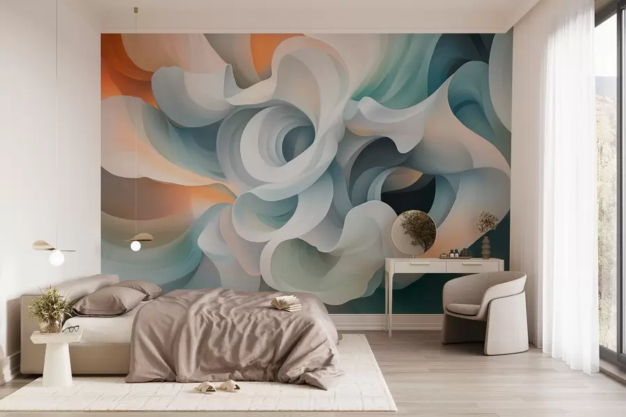 wall murals Контрастна апстракција са уврнутим узорком у нијансама наранџасте, зелене и плаве w08710