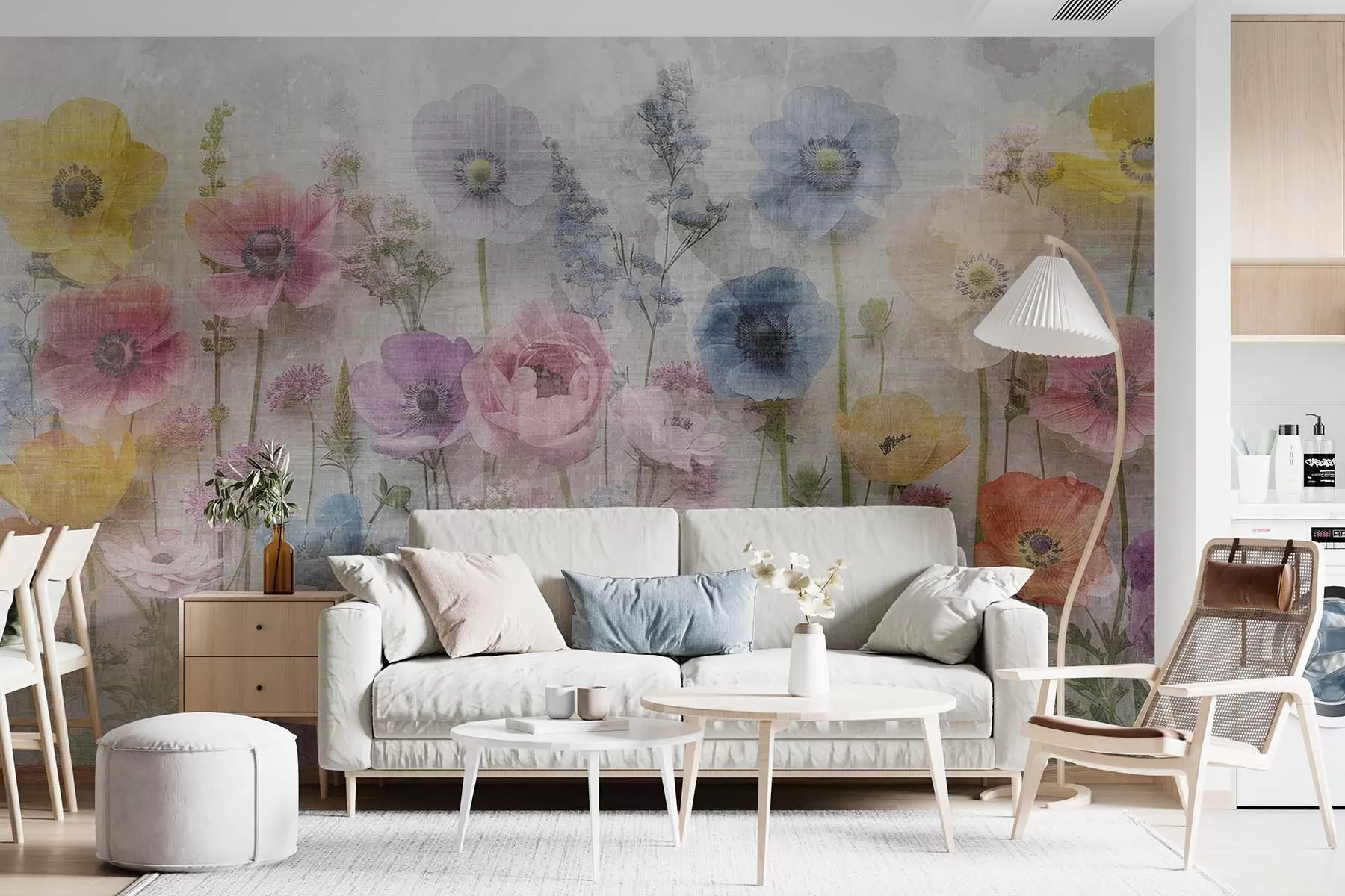 wall murals Високо акварелно цвеће на старој позадини w08727