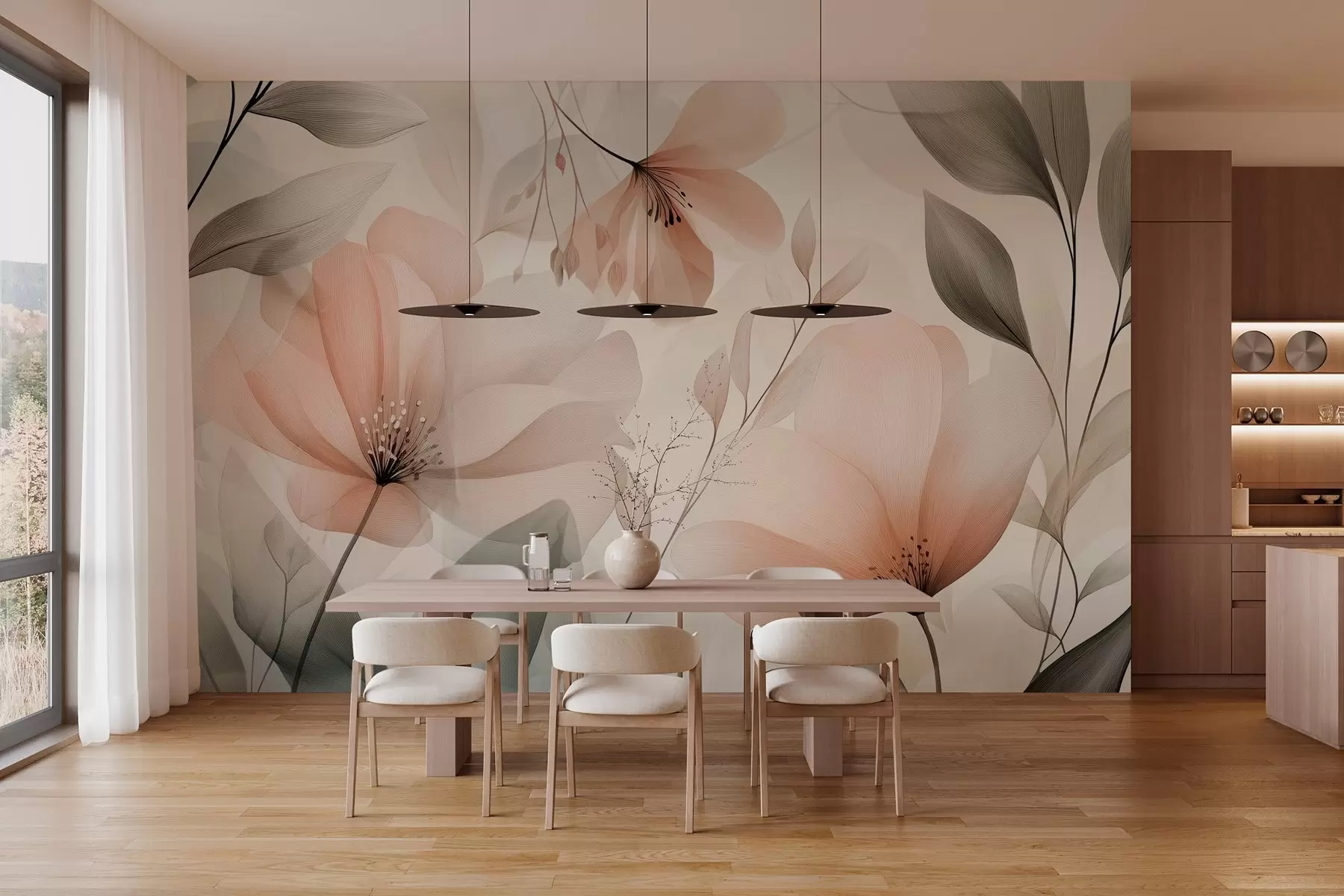 wall murals нежно прозрачно цвеће у топлим земљаним нијансама w03010