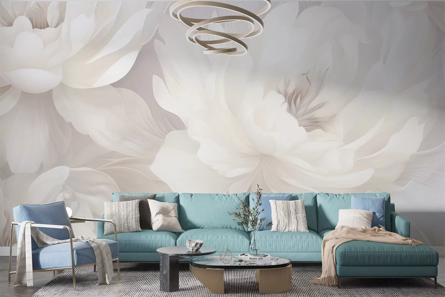 wall murals Нежно волуминозно цвеће у меким крем-белим тоновима на нежној позадини w03045