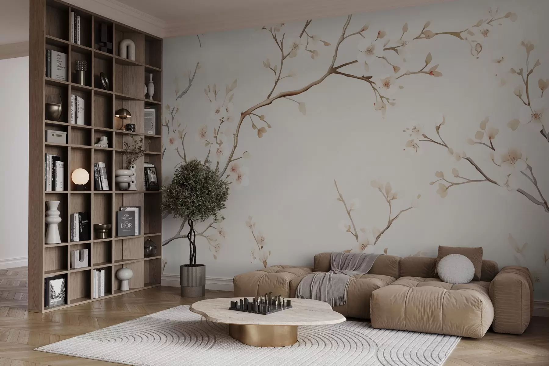 wall murals Нежне гране расцветале сакуре са меким ружичастим латицама на светлој позадини w03081