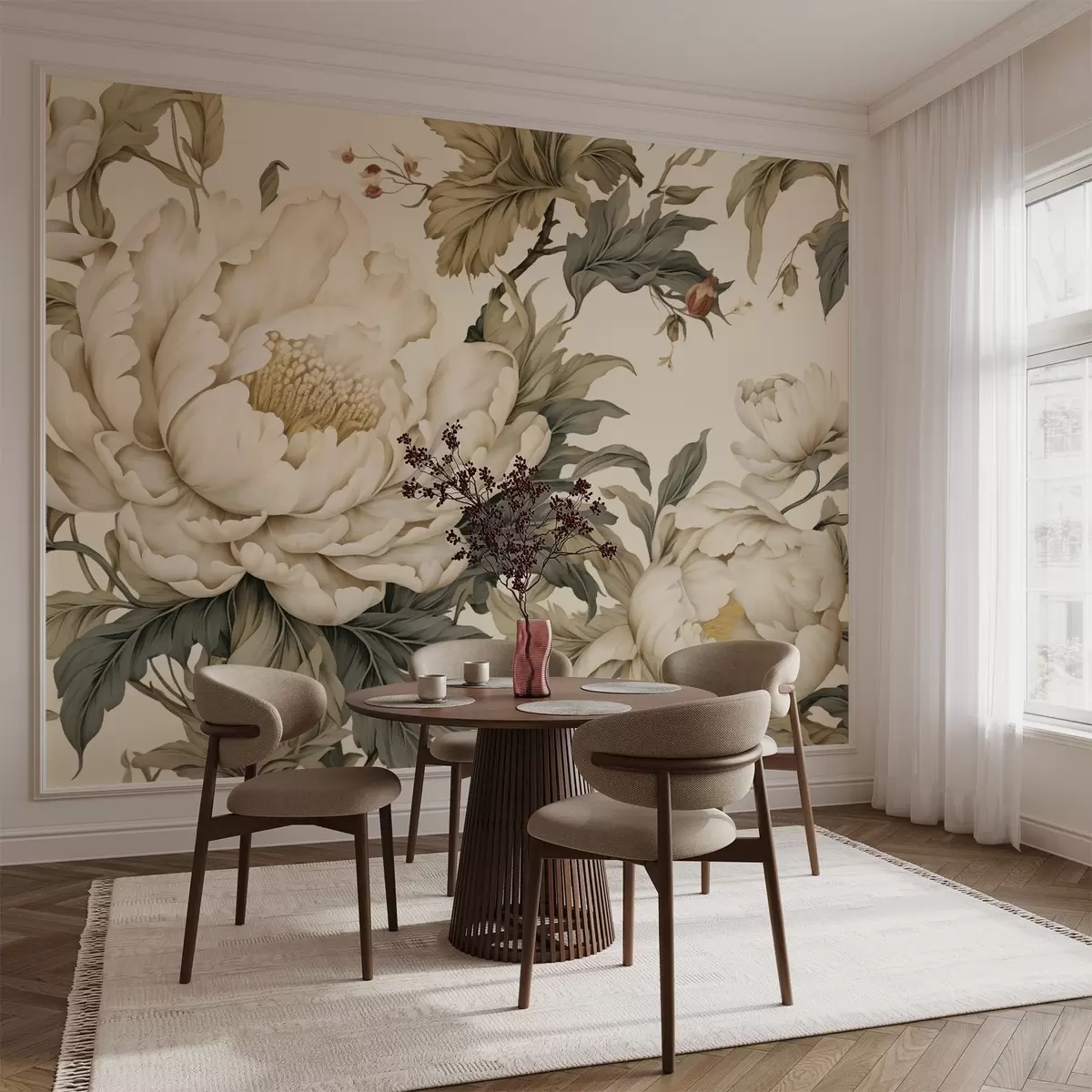 wall murals Елегантни божури у нијансама крем и беж, w03082