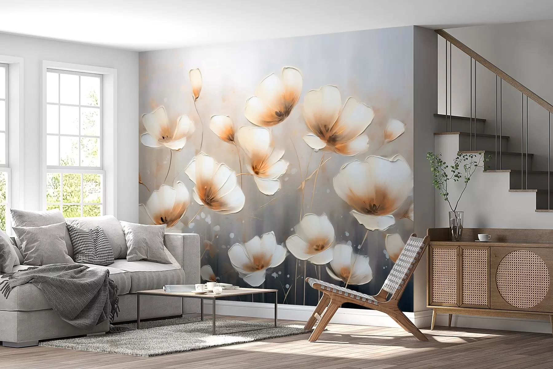 wall murals Елегантно цвеће са деликатним, меким латицама у беж-плавим нијансама w08746v1