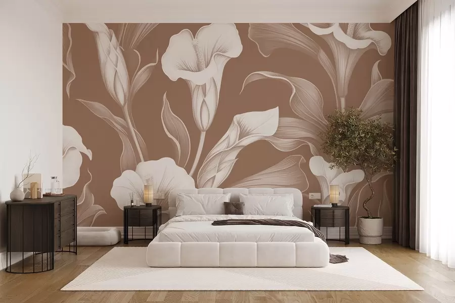 wall murals Бели кала на беж позадини w08752v1