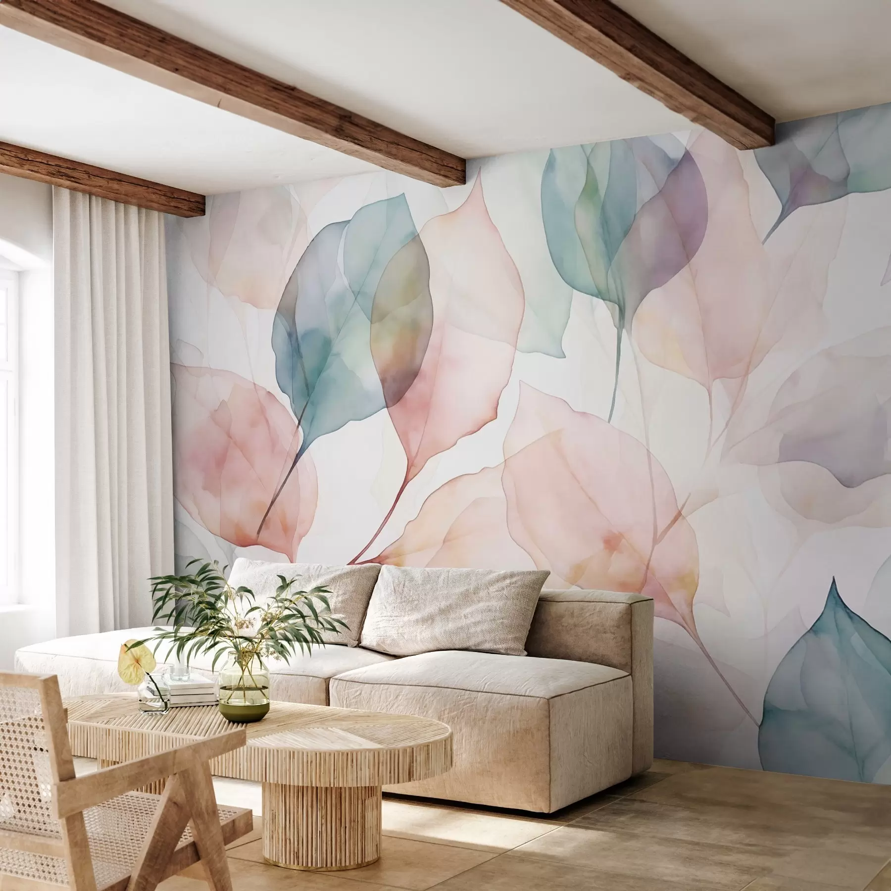 wall murals Апстрактни листови имитирају акварел w03072