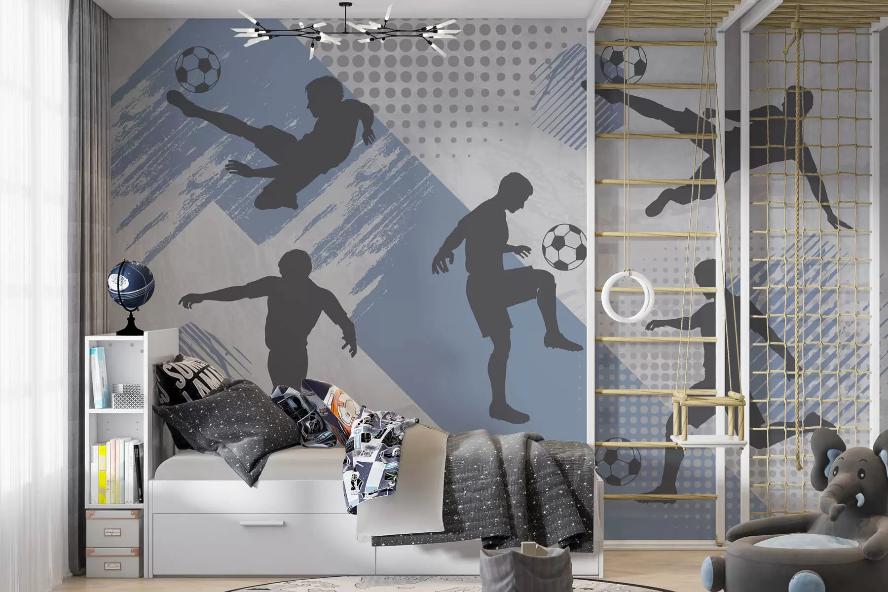 wall murals Силуете фудбалера на апстрактној позадини w03001v1