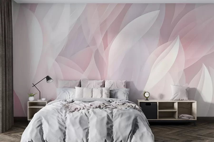 wall murals Апстрактни дизајн са меким облицима налик на латице у нијансама ружичасте и беле, стварајући слојевит ефекат w08774