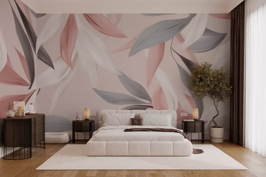 wall murals Деликатни тропски листови у ружичастим нијансама w03123