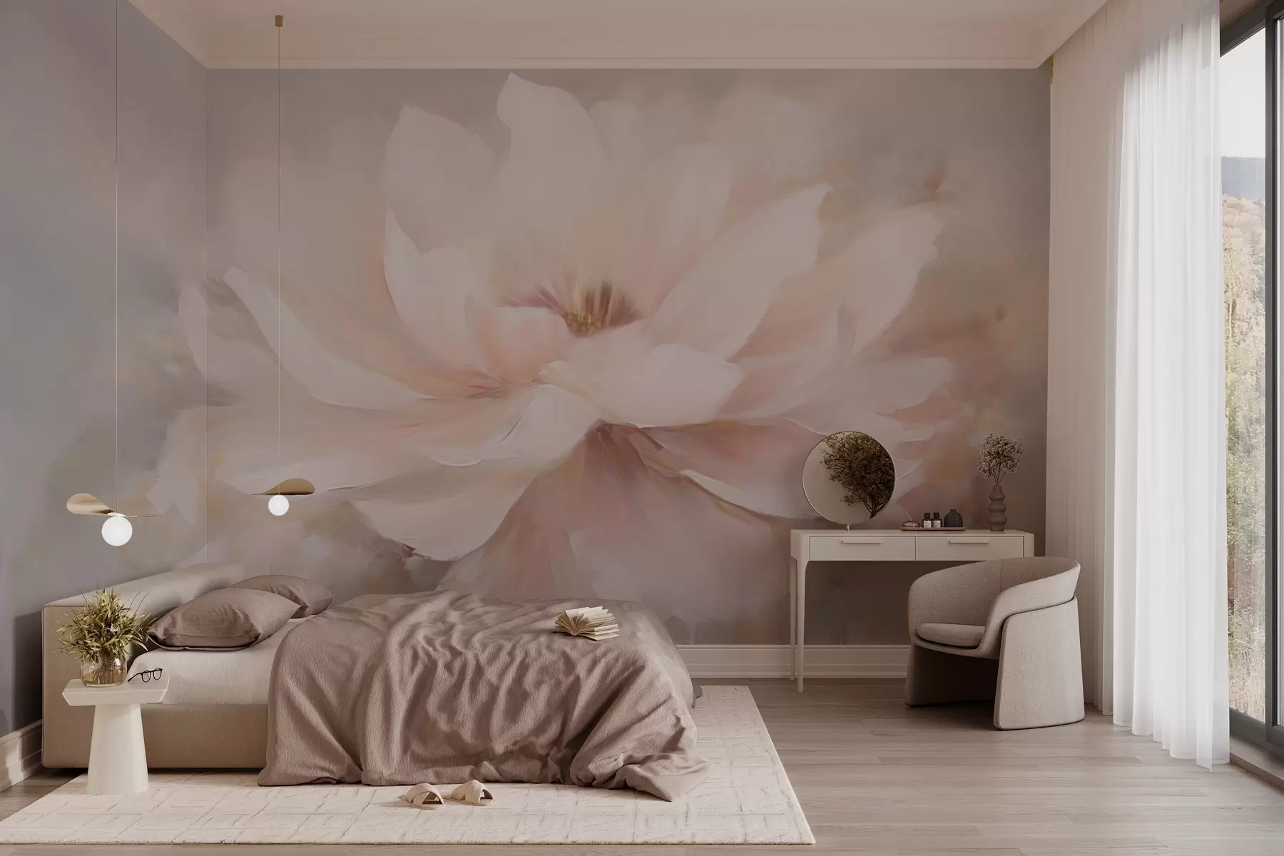 wall murals Деликатни цвет на грунге зиду w03130