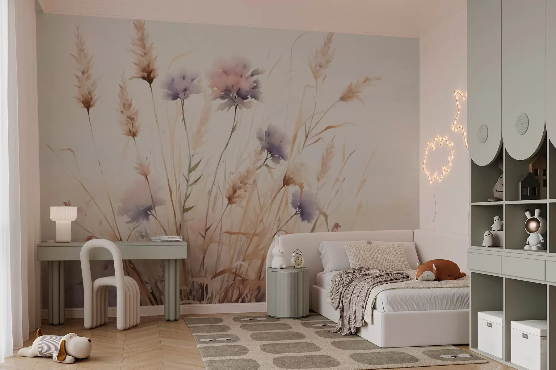 wall murals Дивље цвеће у сувој трави имитација акварела w03174