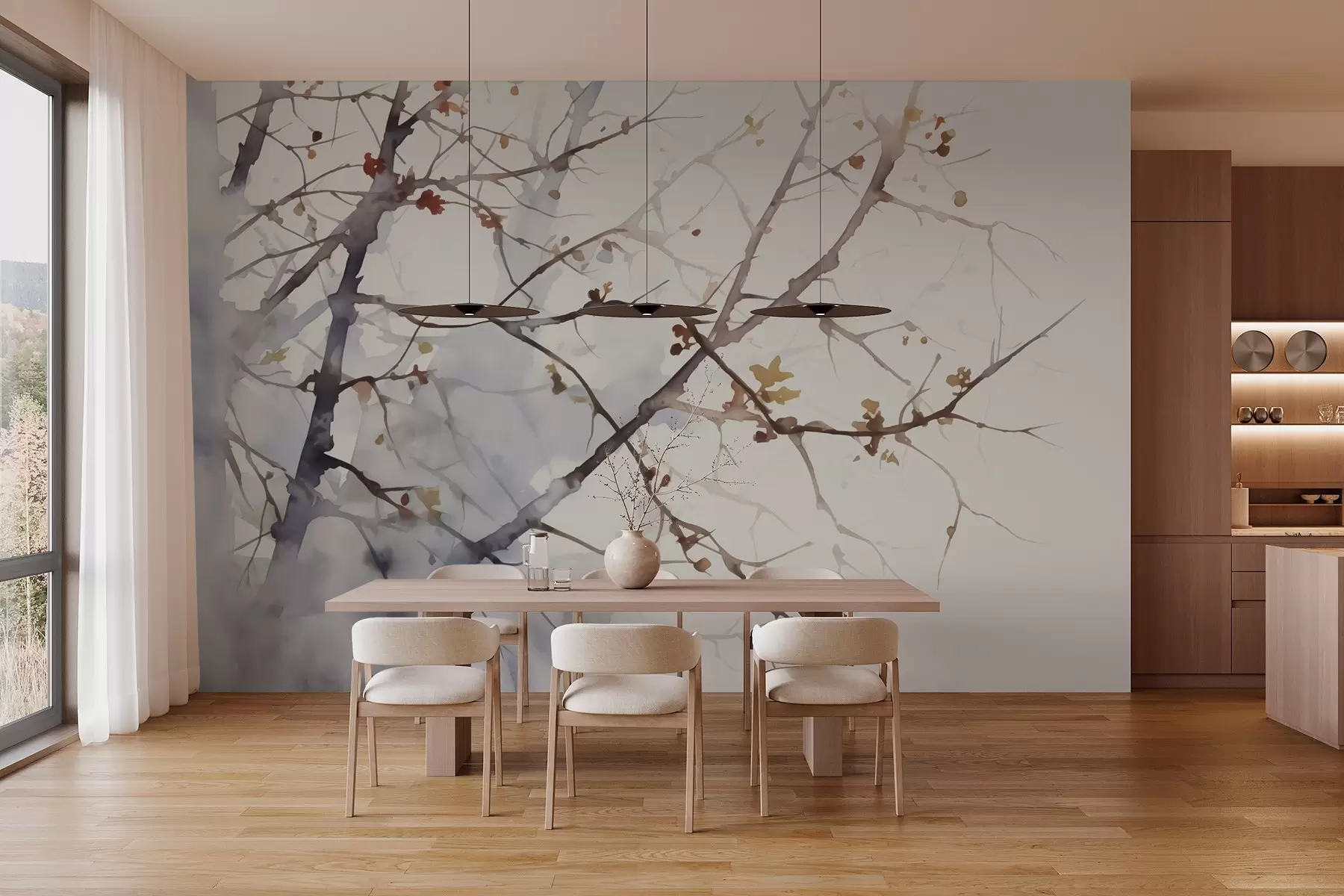 wall murals Силуете грана дрвећа имитирају акварел w03177