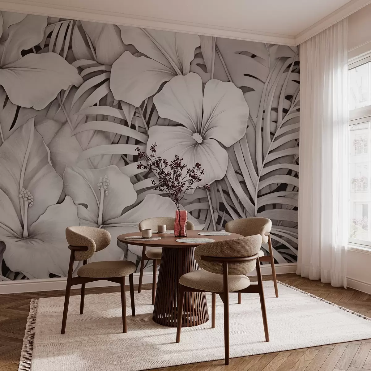 wall murals Лишће и цветови тропски w03187v1