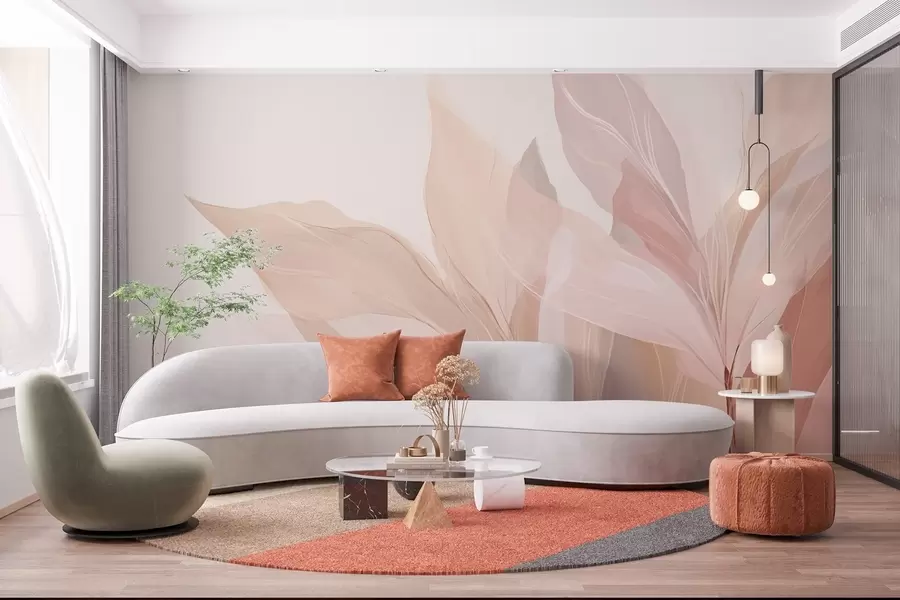 wall murals Апстрактна слика лишћа у светлим бојама w03135