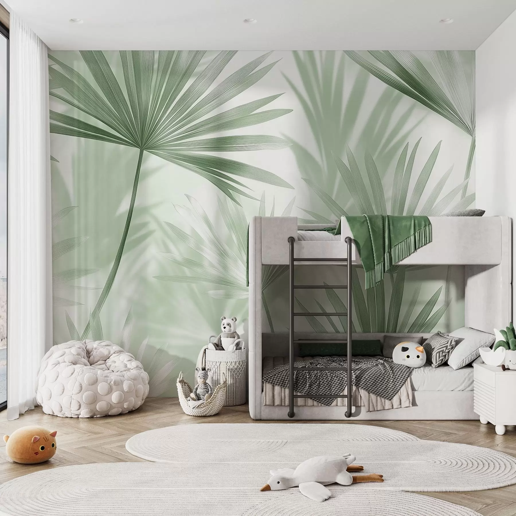 wall murals Палмино лишће, цветни узорак, минимализам, тропске, зелене боје w03152v2