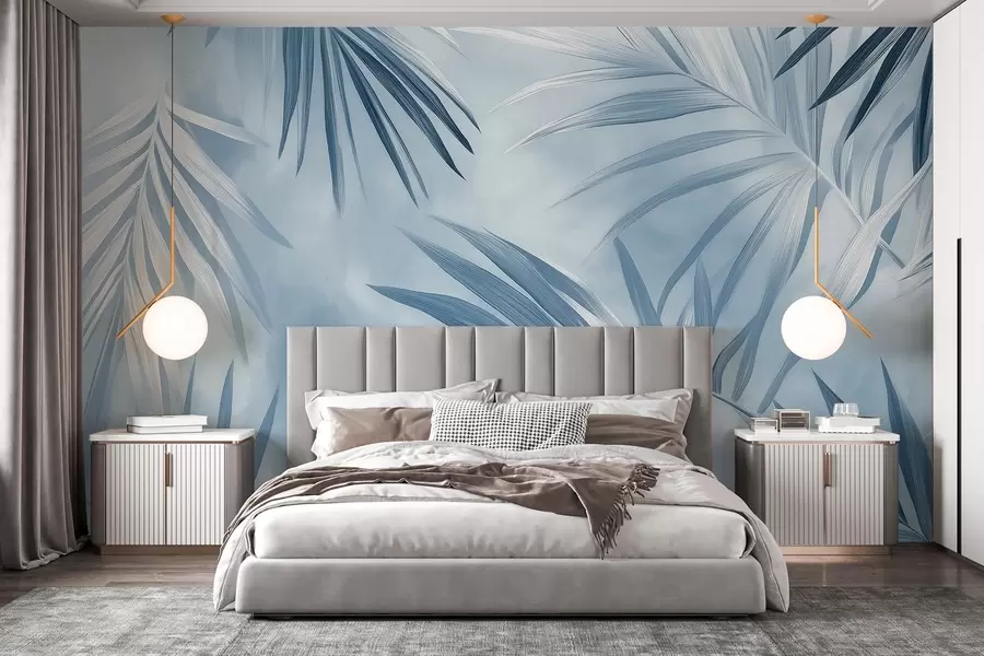 wall murals Тропско лишће апстракција, палма, плава палета боја  w03153