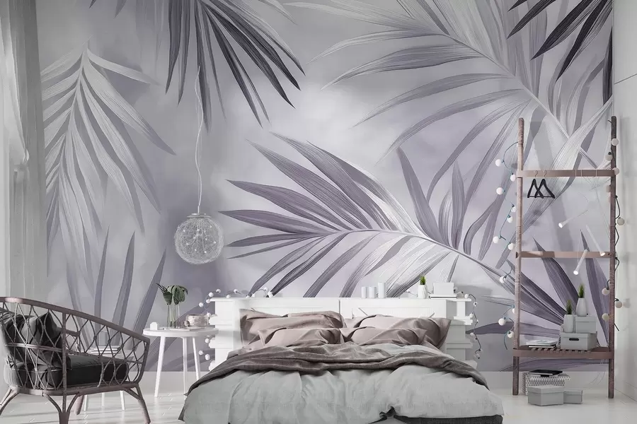 wall murals Тропско лишће апстракција, палма, палета љубичастих боја  w03153v1