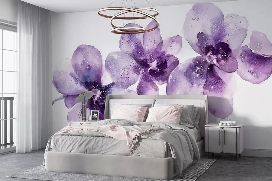 wall murals Цвеће орхидеје у акварелу, љубичасте боје w03163