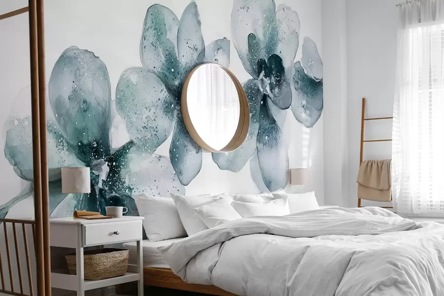 wall murals Цвеће орхидеја у акварелу, боје аквамарина w03163v1