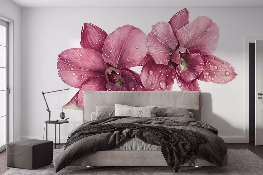 wall murals Прелепо цвеће орхидеје, цртеж у стилу акварела, розе боје w03164v1