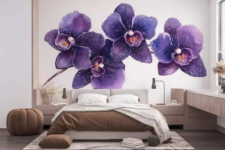 wall murals Цветна грана Орхида, стил акварела, цветне, љубичасте боје w03165