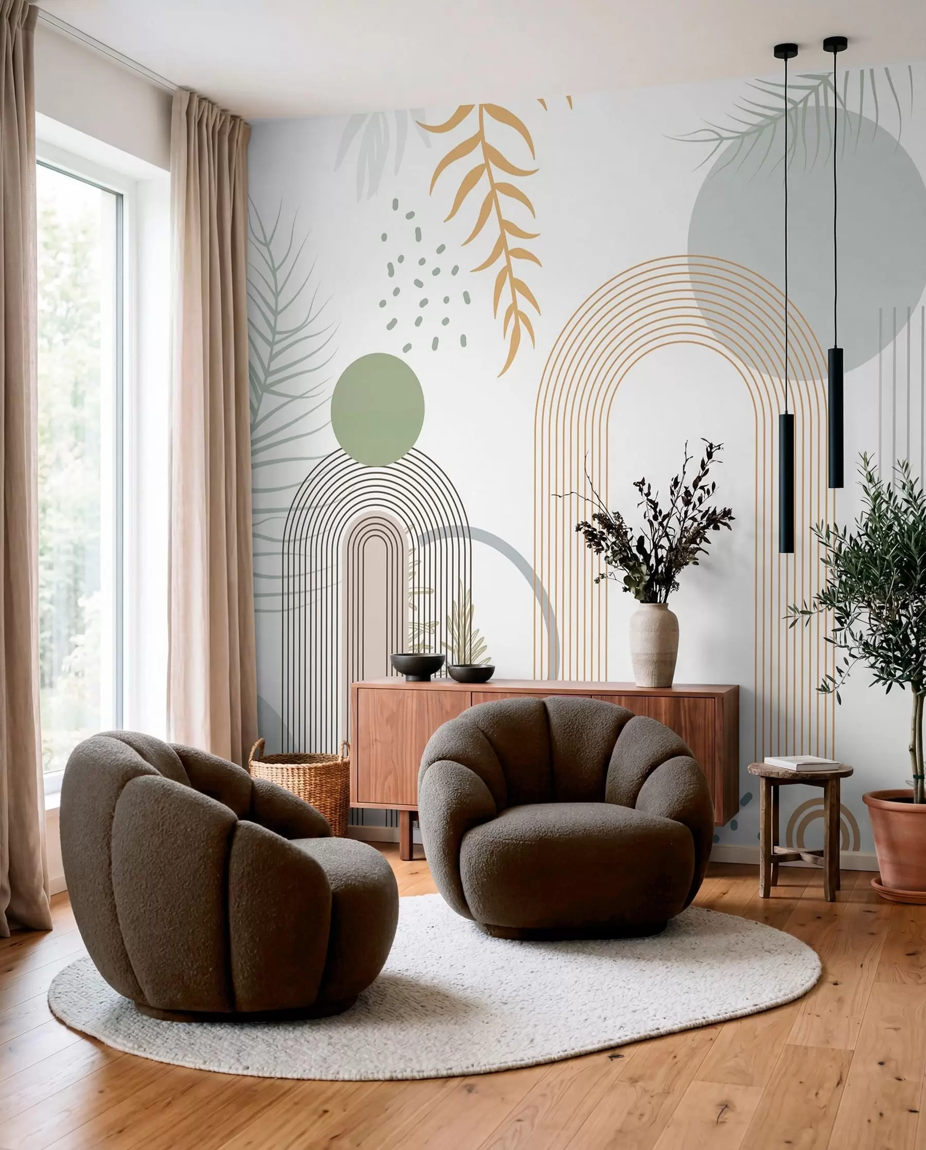 wall murals Lišće i tanki lukovi w08835