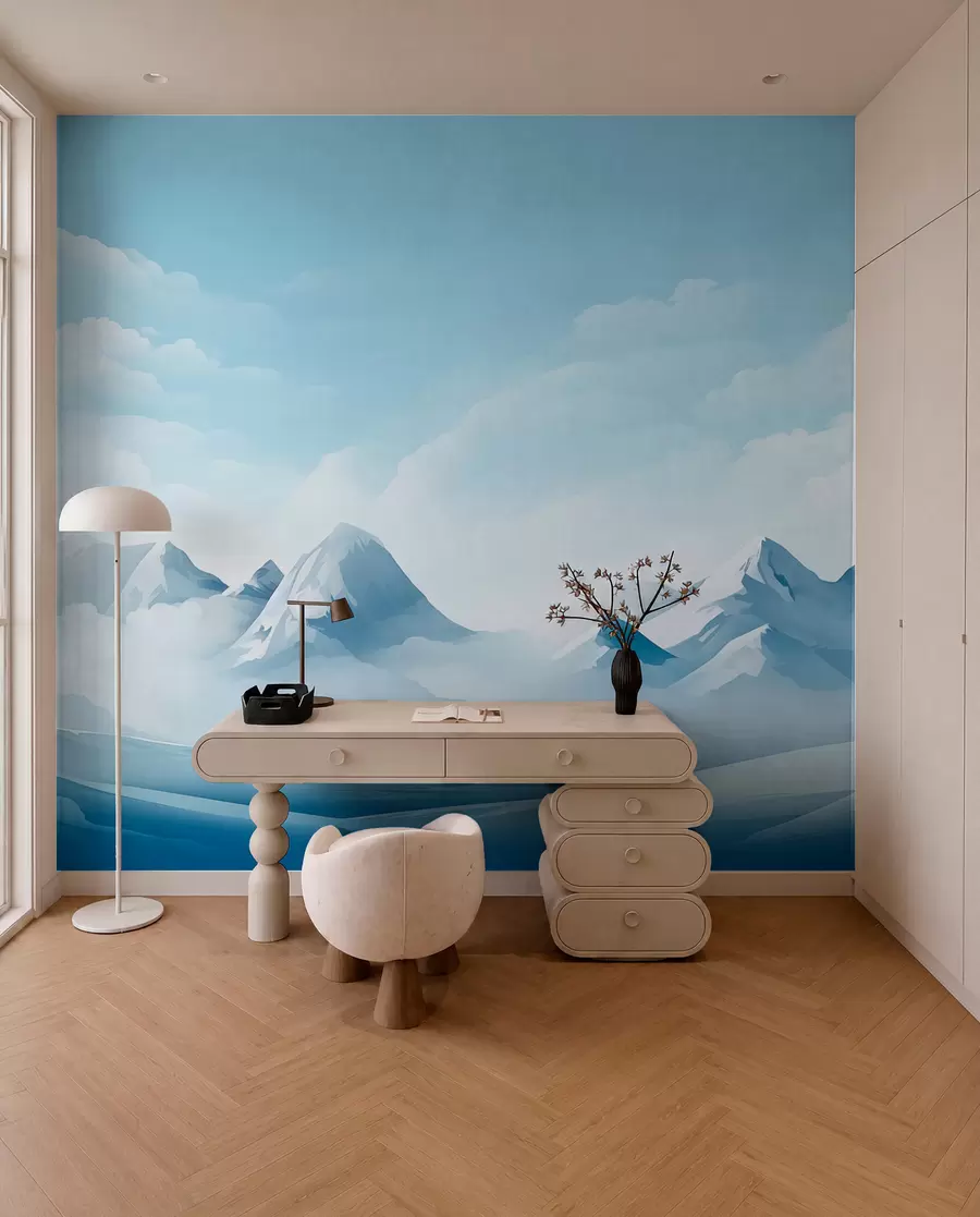 wall murals Минималистички плави облаци и планине, ледено време w08811