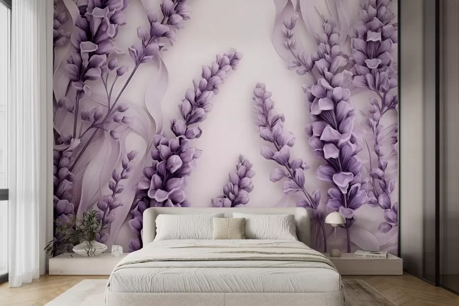 wall murals Љубичаста лаванда на белој позадини w08812