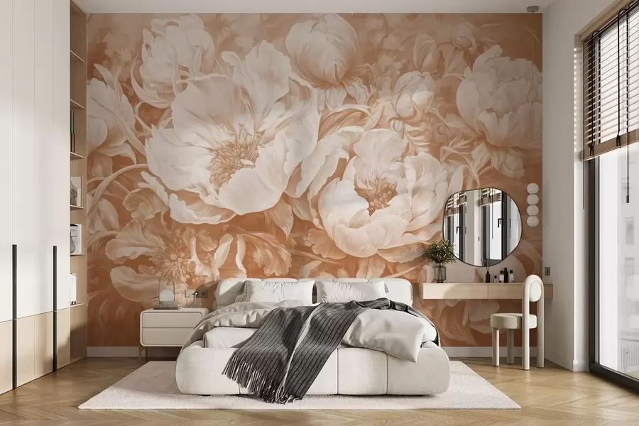 wall murals Лале и божури, цветна композиција у стилу беж уљаног потеза w08817v1