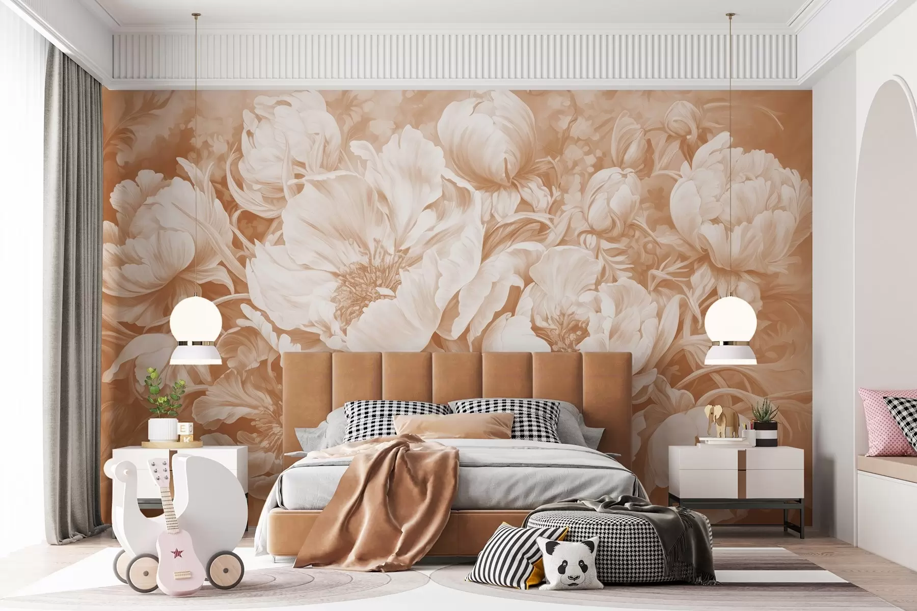 wall murals Лале и божури, цветна композиција у стилу беж уљаног потеза w08817v1