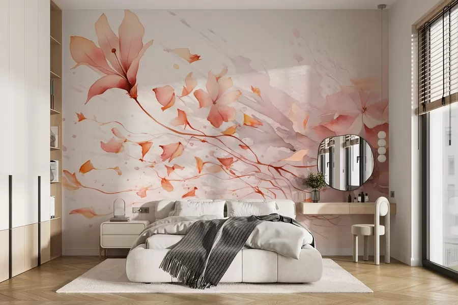 wall murals Цвет са падајућим латицама у стилу акварела у топлим тоновима w08821v1