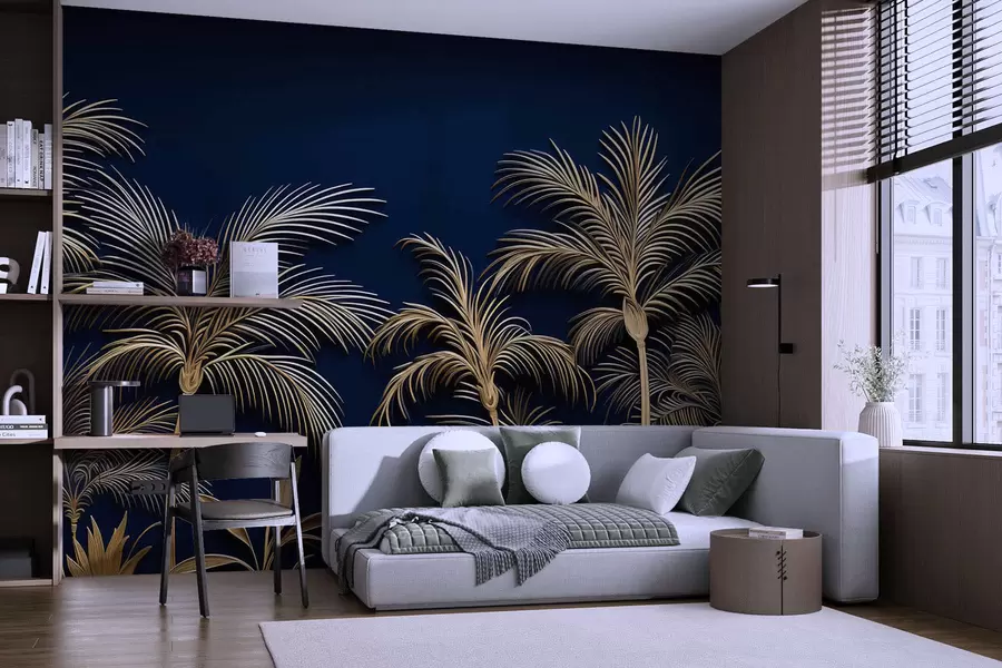 wall murals Палме на тамно плавој позадини w08802