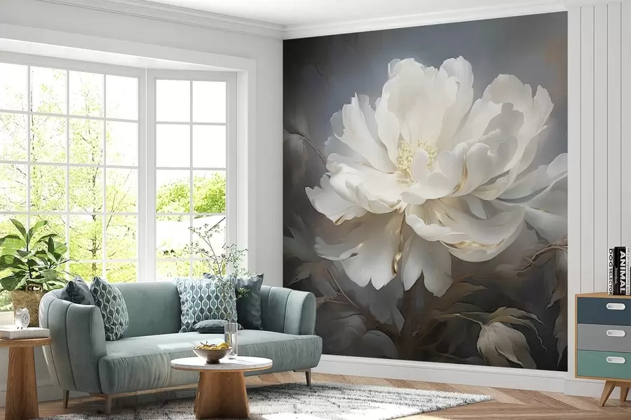 wall murals Велики бели апстрактни цвет на тамној позадини w08859