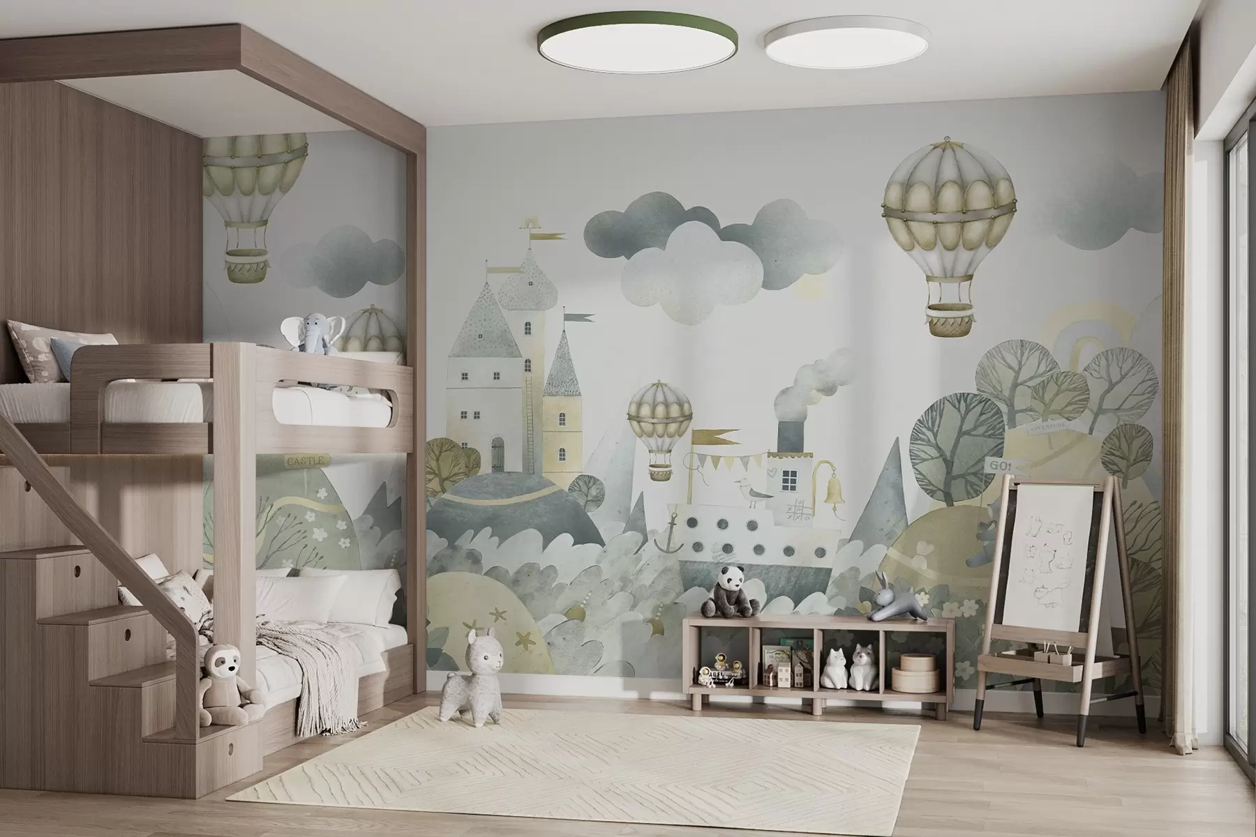 wall murals Балони на врући ваздух изнад града из бајке w03258v1