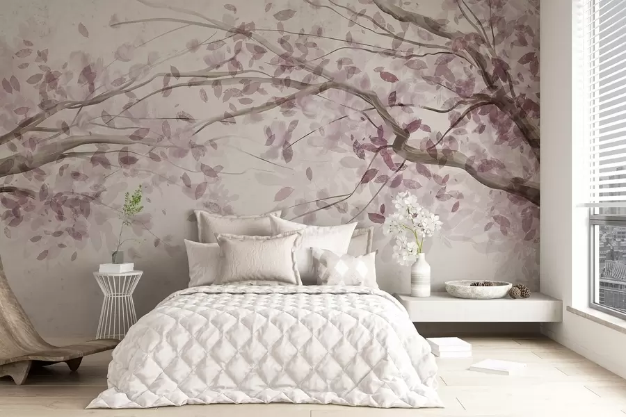 wall murals Цветне гране са ружичастим листовима, нежне боје, деликатни детаљи, стил акварела, на светлој позадини w08867