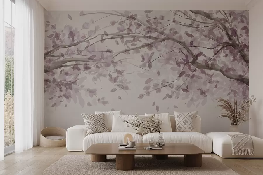 wall murals Цветне гране са ружичастим листовима, нежне боје, деликатни детаљи, стил акварела, на светлој позадини w08867