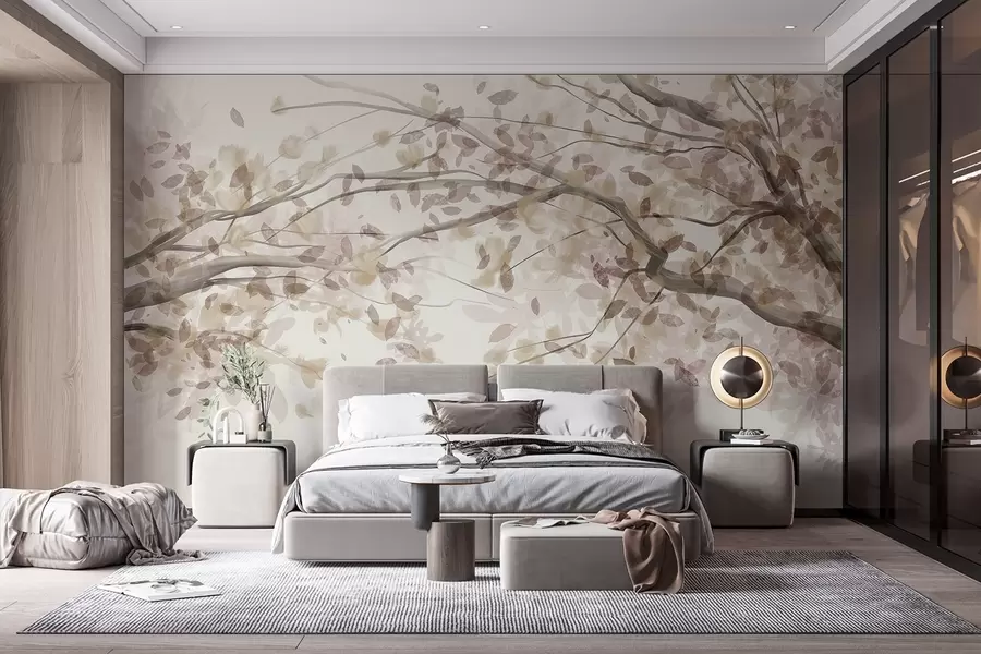 wall murals Цветне гране са беж листовима, нежне боје, деликатни детаљи, акварел стил, на светлој позадини w08867v1