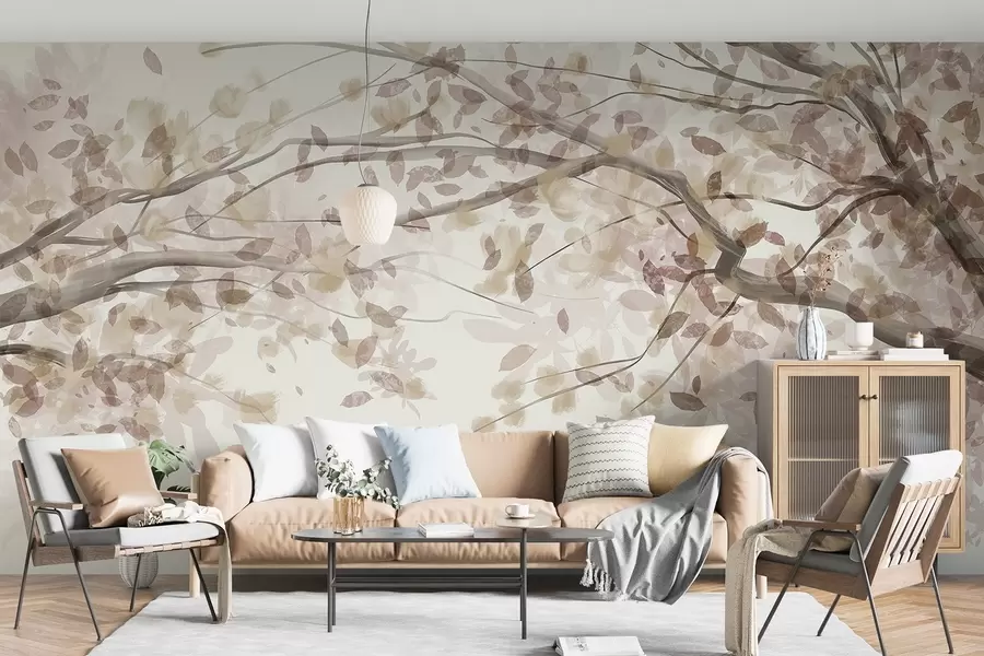 wall murals Цветне гране са беж листовима, нежне боје, деликатни детаљи, акварел стил, на светлој позадини w08867v1