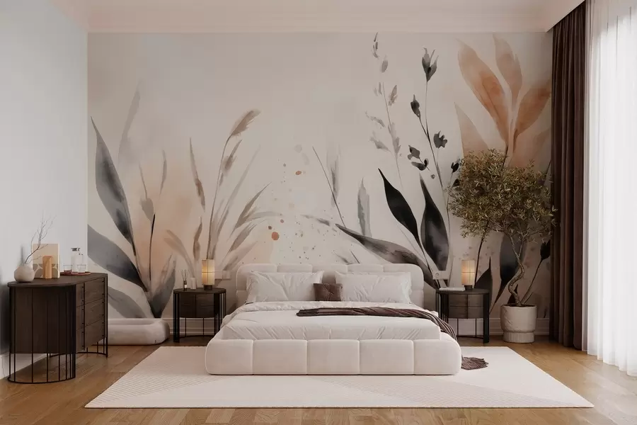 wall murals листови акварела у слободној техници у земљаним бојама w03120